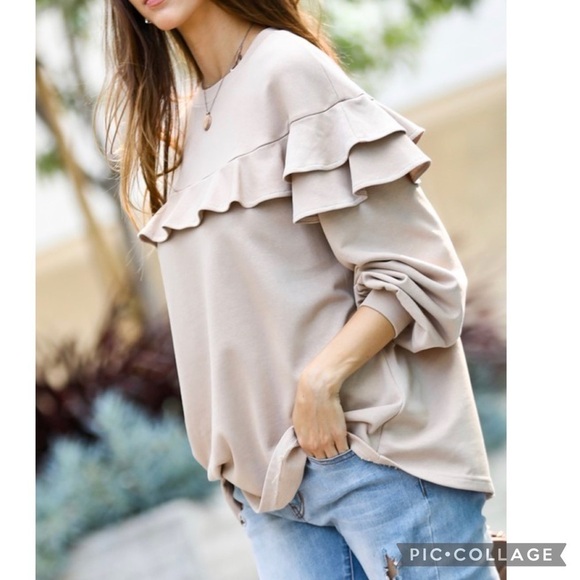 Deep Cream/Beige Top w/a Ruffle - Picture 3 of 4